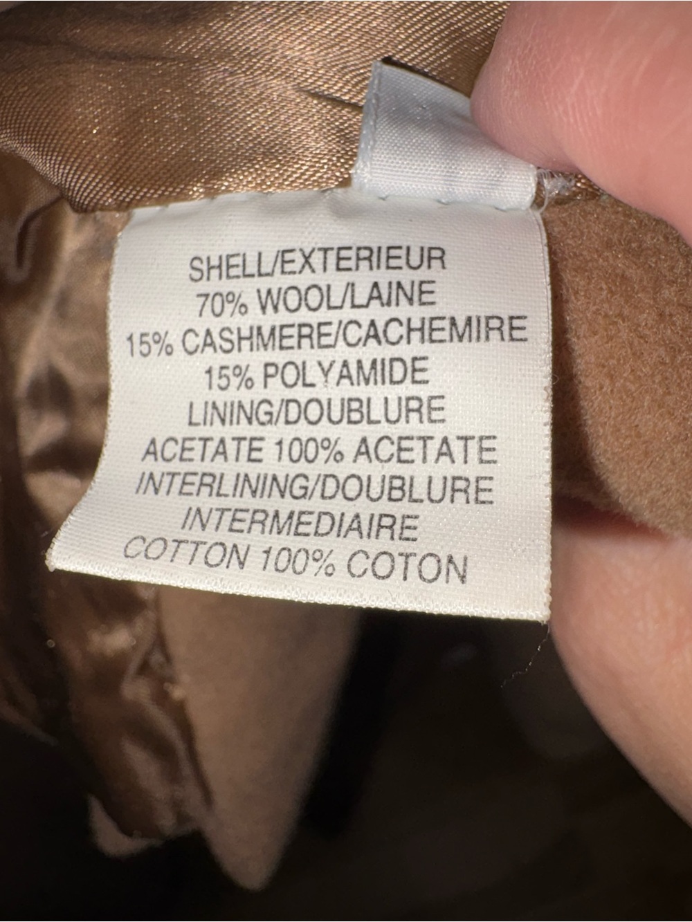 Women's Double-Breasted Tan Pea Coat 85% Wool et 15% cachemire - Picture 9 of 10